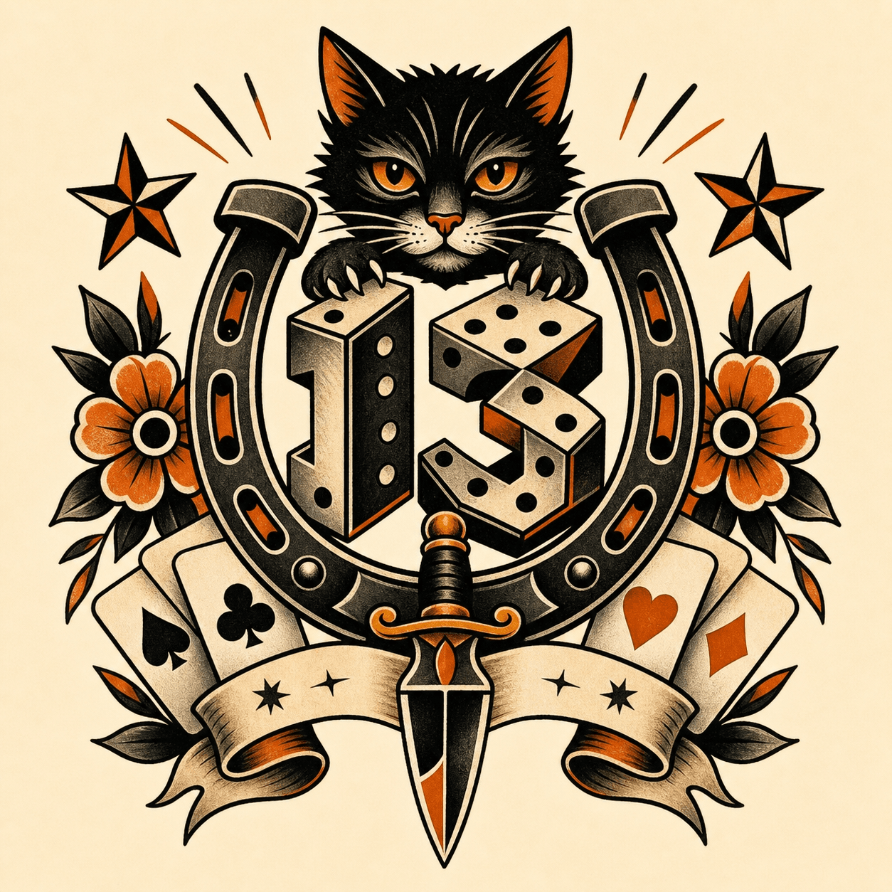Lucky 13 tattoo flash design