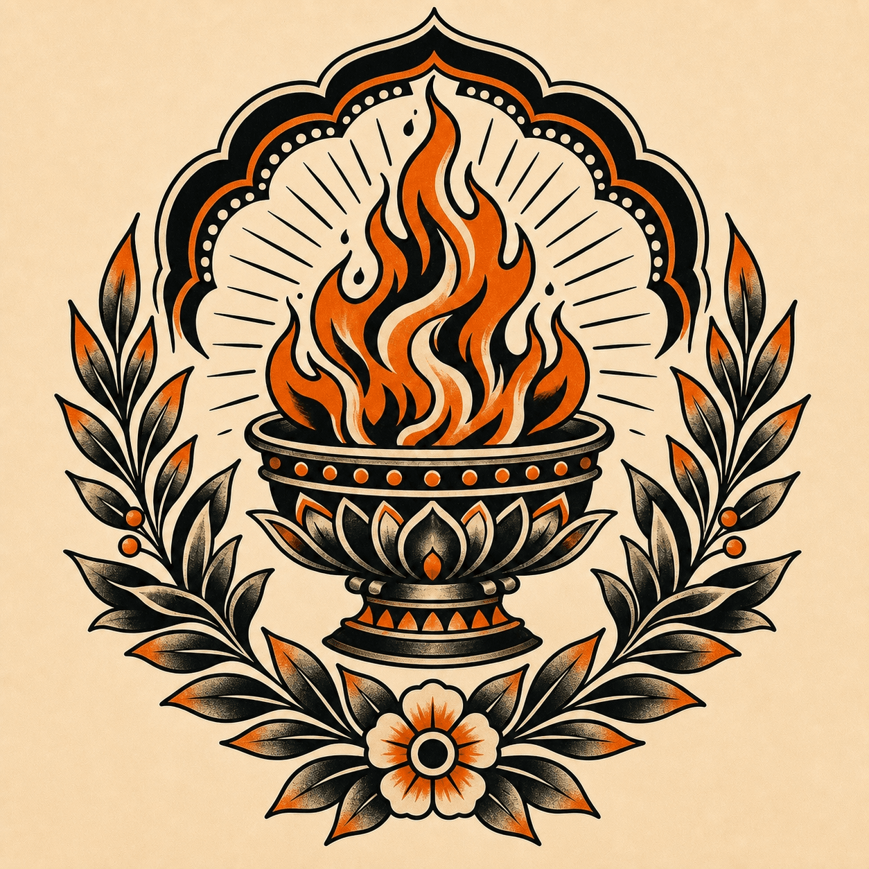 Sacred Flame tattoo flash design