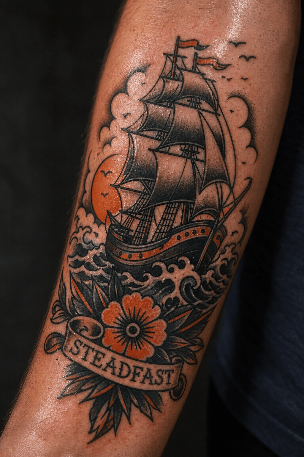 Healed tattoo portfolio example on skin